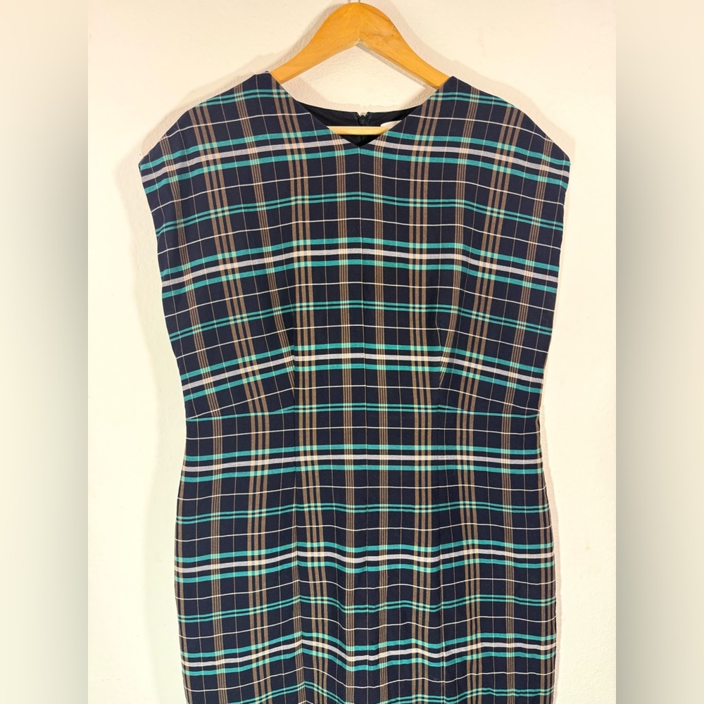 BOSS by Hugo Boss Daela Plaid Stretch Cotton Sheath Dress Size 14 - Picture 6 of 13